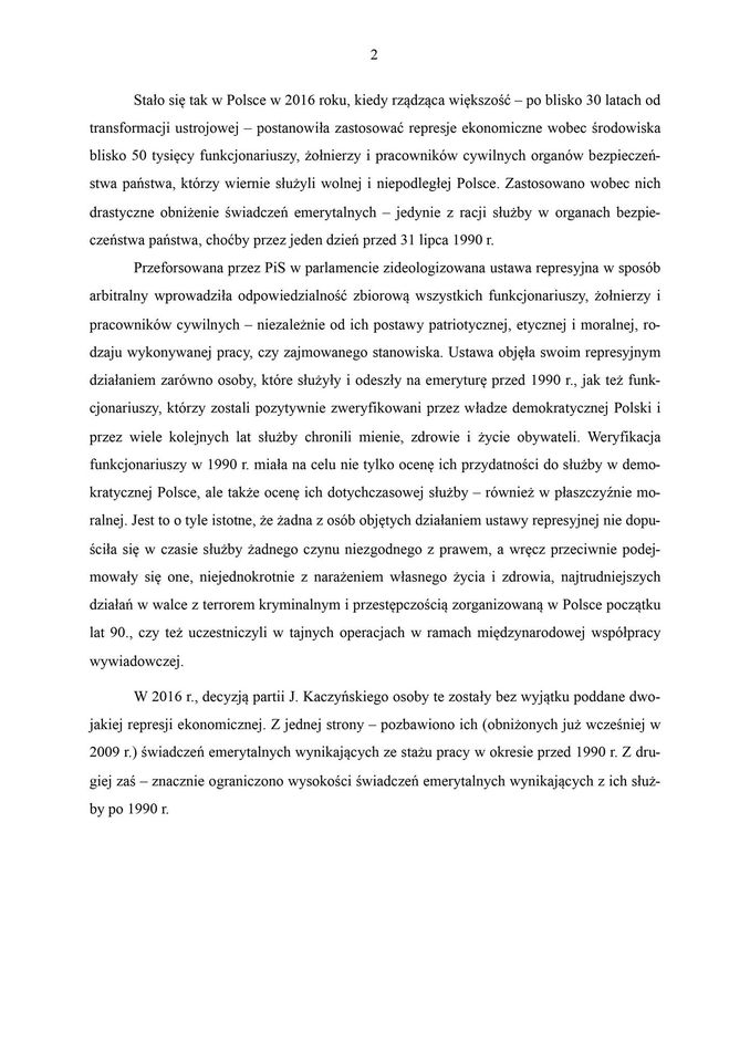 Strona dokumentu z apelem skierowanym do przewodniczącej grupy Socjalistów i Demokratów w sprawie represjonowanych emerytów mundurowych.