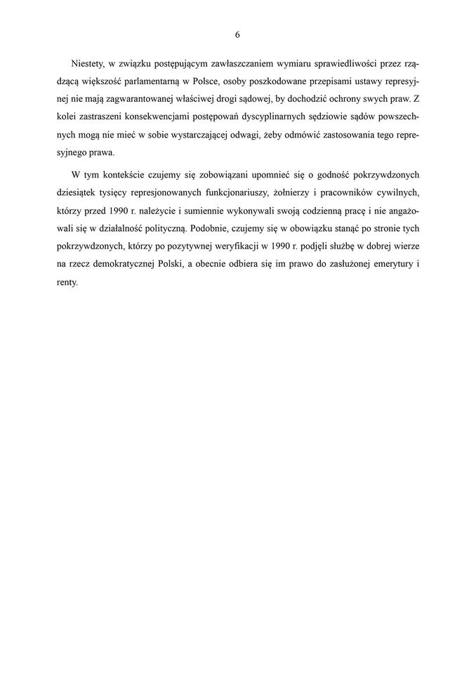 Strona dokumentu w języku polskim z numerem 6 u góry, zawierająca apel do przewodniczącej grupy Socjalistów i Demokratów w sprawie represjonowanych emerytów mundurowych.